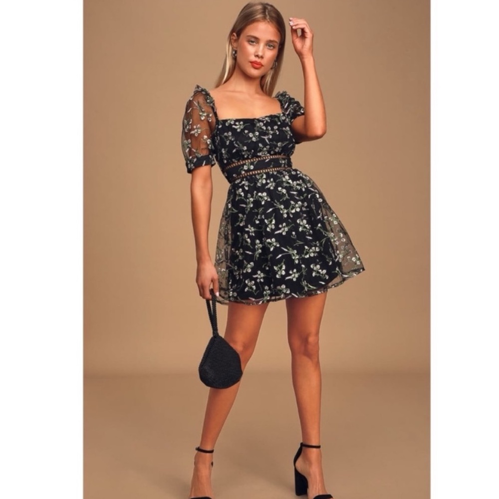 Black + floral Lulus mini dress.